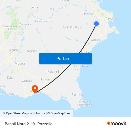 Benali Nord 2 to Pozzallo map