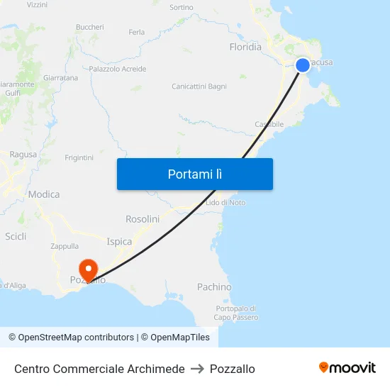 Centro Commerciale Archimede to Pozzallo map