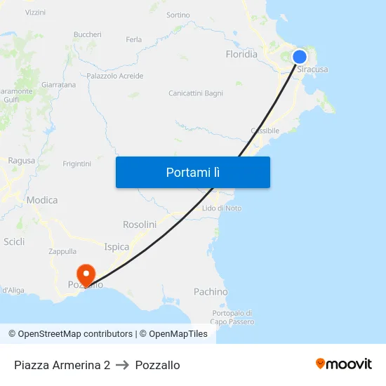 Piazza Armerina 2 to Pozzallo map
