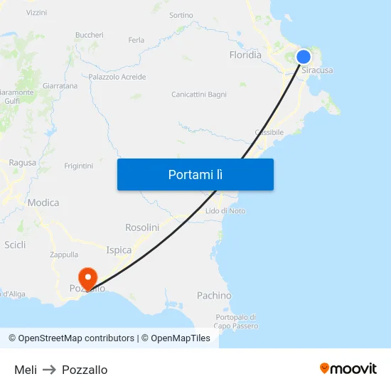 Meli to Pozzallo map
