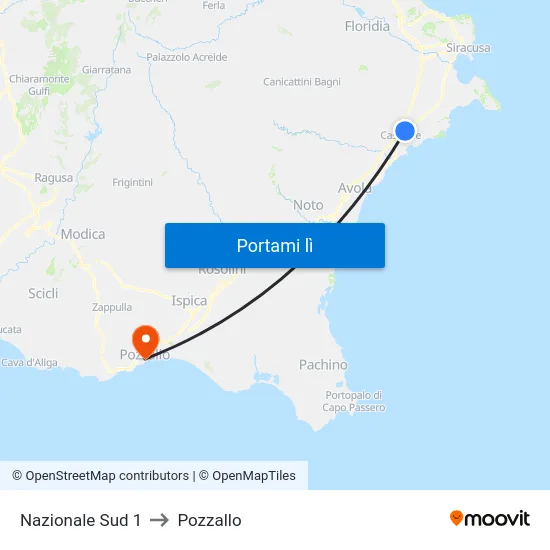 Nazionale Sud 1 to Pozzallo map