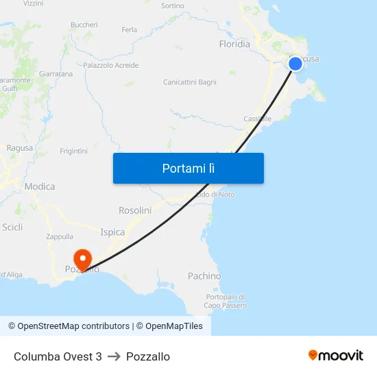 Columba Ovest 3 to Pozzallo map