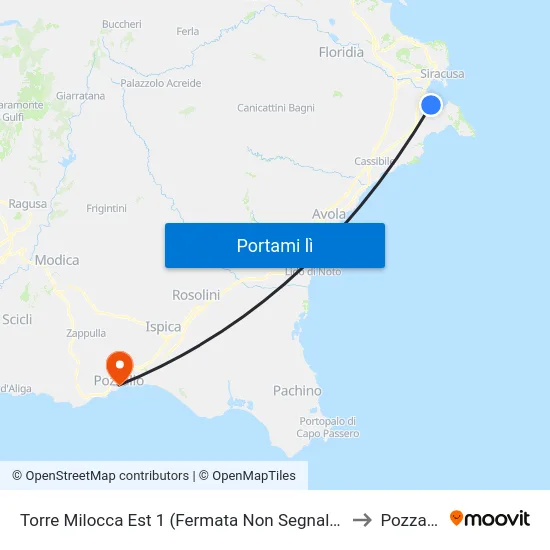 Torre Milocca Est 1 (Fermata Non Segnalata) to Pozzallo map