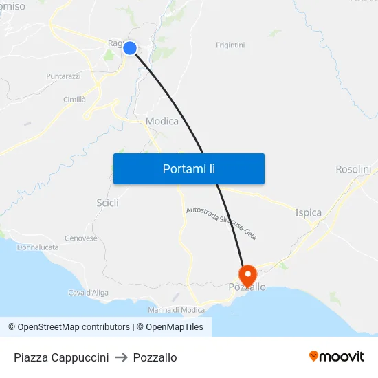 Piazza Cappuccini to Pozzallo map