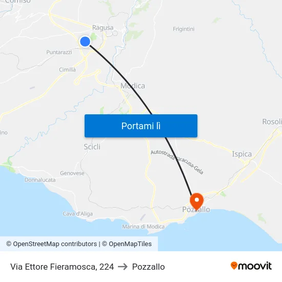 Via Ettore Fieramosca, 224 to Pozzallo map
