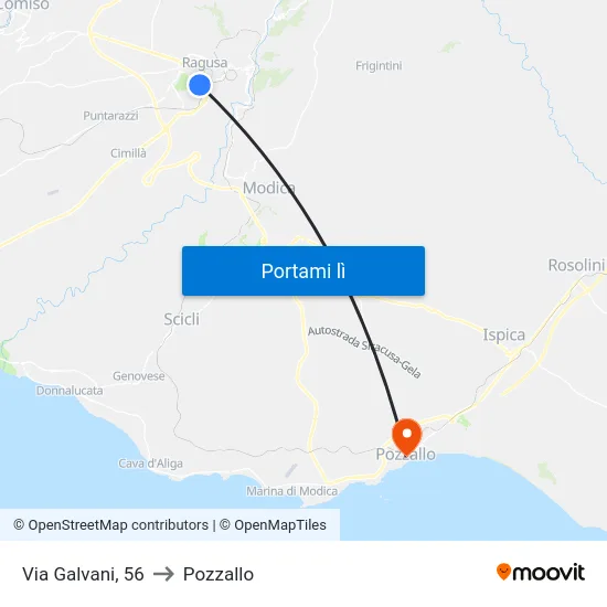Via Galvani, 56 to Pozzallo map