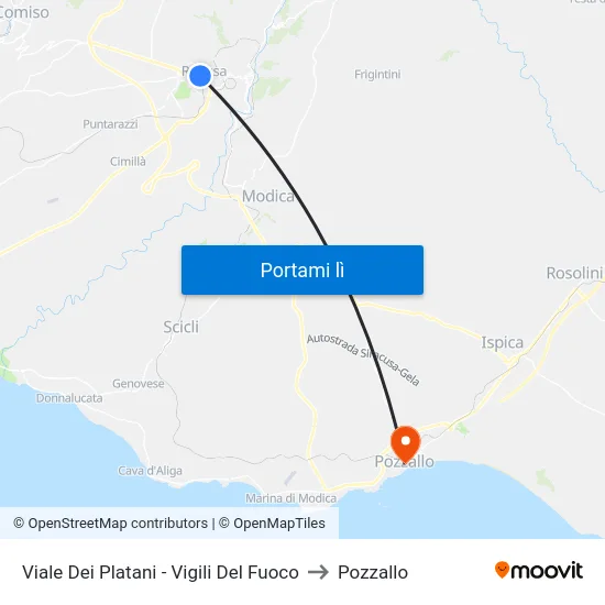 Viale Dei Platani - Vigili Del Fuoco to Pozzallo map