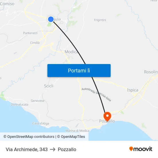 Via Archimede, 343 to Pozzallo map