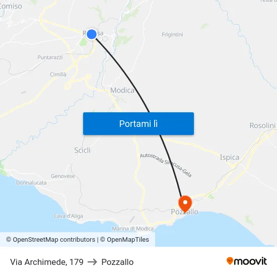 Via Archimede, 179 to Pozzallo map
