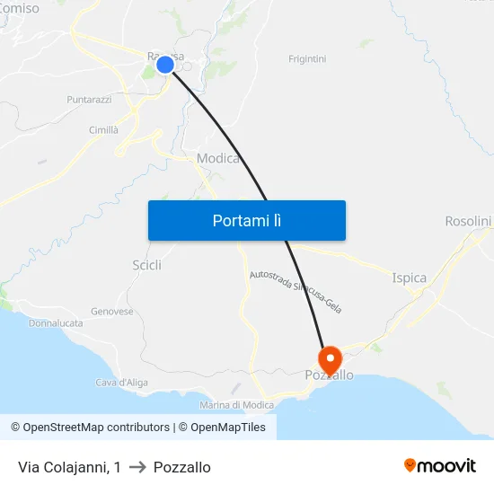 Via Colajanni, 1 to Pozzallo map