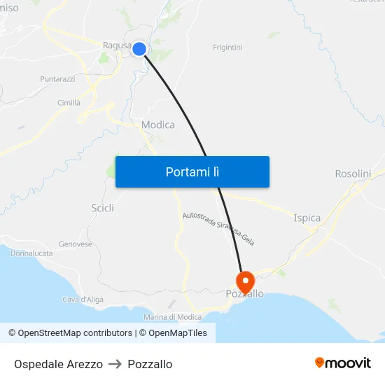 Ospedale Arezzo to Pozzallo map