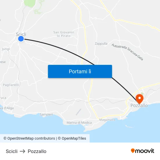 Scicli to Pozzallo map