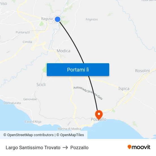 Largo Santissimo Trovato to Pozzallo map