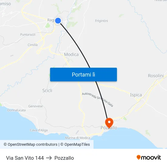 Via San Vito 144 to Pozzallo map