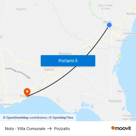 Noto - Villa Comunale to Pozzallo map