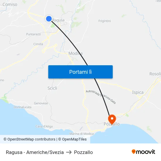 Ragusa - Americhe/Svezia to Pozzallo map