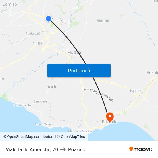 Viale Delle Americhe, 70 to Pozzallo map