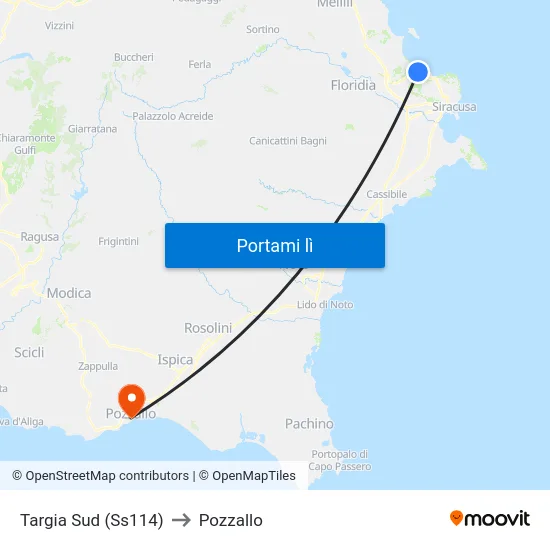 Targia Sud (Ss114) to Pozzallo map