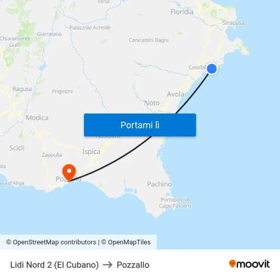 Lidi Nord 2 (El Cubano) to Pozzallo map