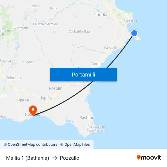 Mallia 1 (Bethania) to Pozzallo map