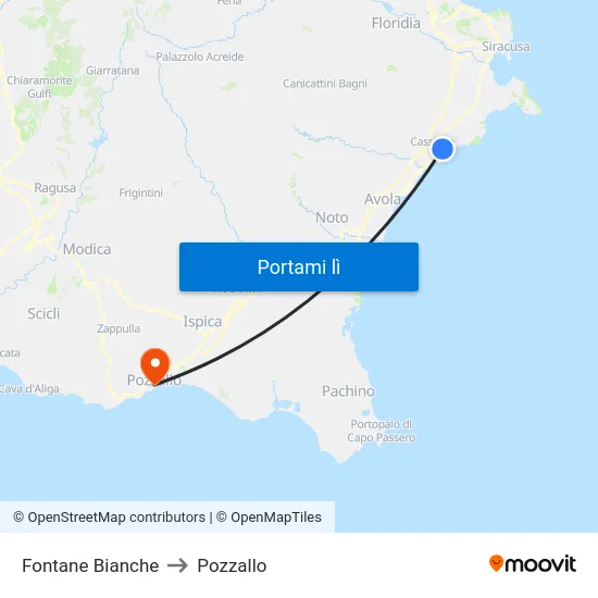 Fontane Bianche to Pozzallo map