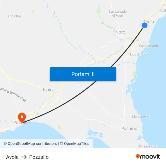 Avola to Pozzallo map