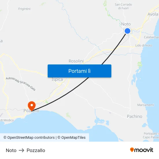Noto to Pozzallo map