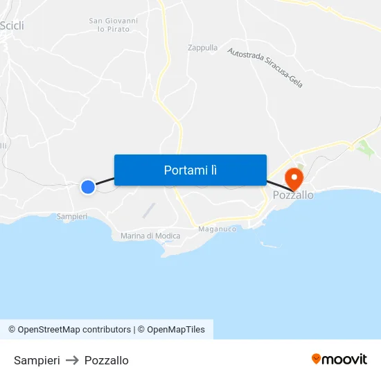 Sampieri to Pozzallo map
