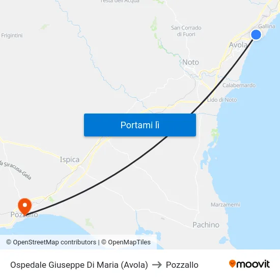 Ospedale Giuseppe Di Maria (Avola) to Pozzallo map