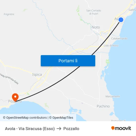 Avola - Via Siracusa (Esso) to Pozzallo map