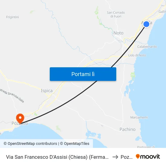 Via San Francesco D'Assisi (Chiesa) (Fermata Non Segnalata) (Avola) to Pozzallo map