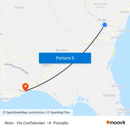 Noto - Via Confalonieri to Pozzallo map