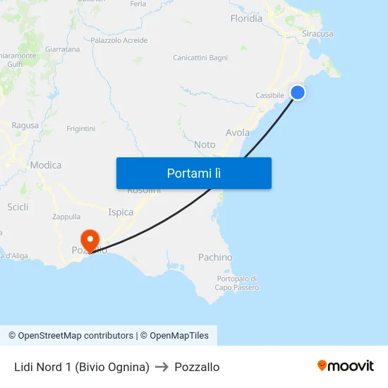 Lidi Nord 1 (Bivio Ognina) to Pozzallo map
