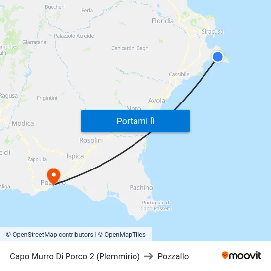 Capo Murro Di Porco 2 (Plemmirio) to Pozzallo map