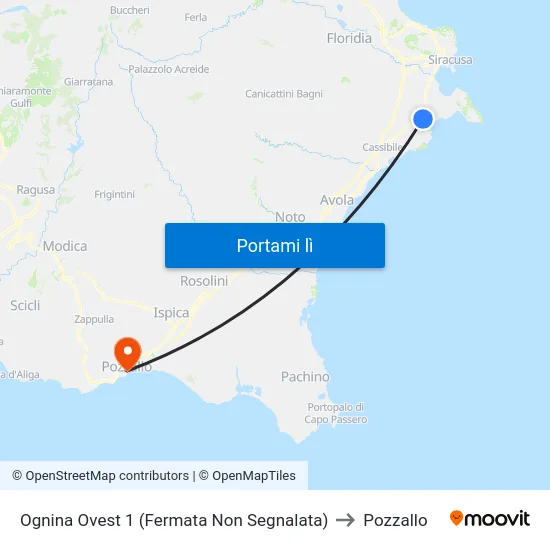 Ognina Ovest 1 (Fermata Non Segnalata) to Pozzallo map