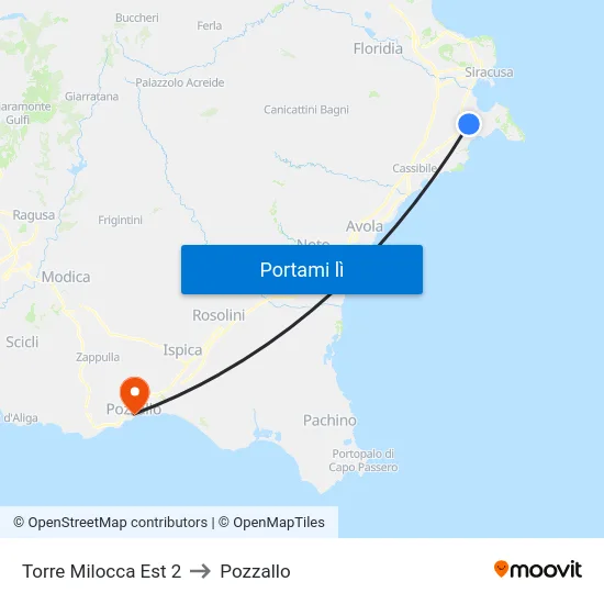 Torre Milocca Est 2 to Pozzallo map