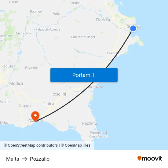 Malta to Pozzallo map