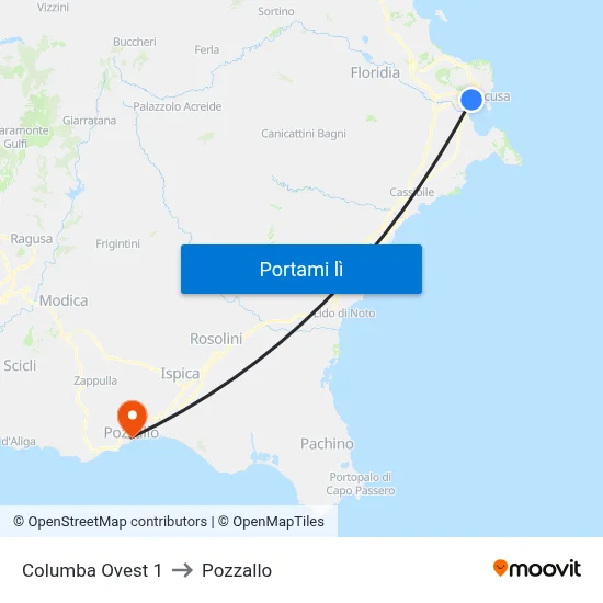 Columba Ovest 1 to Pozzallo map