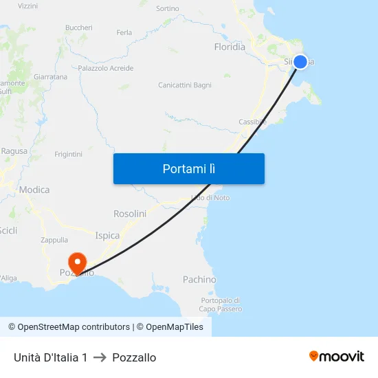 Unità D'Italia 1 to Pozzallo map