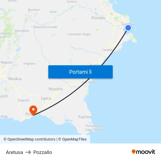 Aretusa to Pozzallo map