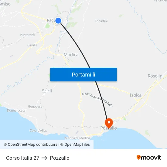 Corso Italia 27 to Pozzallo map
