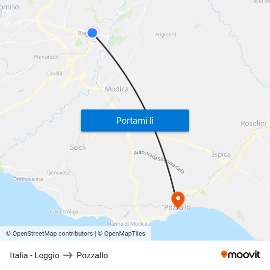 Italia - Leggio to Pozzallo map