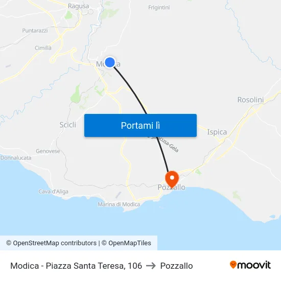 Modica - Piazza Santa Teresa, 106 to Pozzallo map