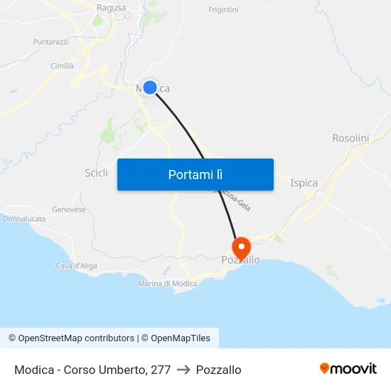 Modica - Corso Umberto, 277 to Pozzallo map