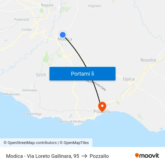 Modica - Via Loreto Gallinara, 95 to Pozzallo map