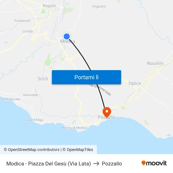 Modica - Piazza Del Gesù (Via Lata) to Pozzallo map