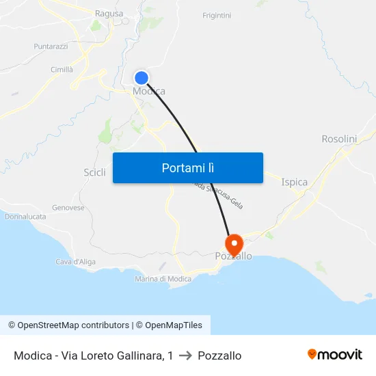Modica - Via Loreto Gallinara, 1 to Pozzallo map