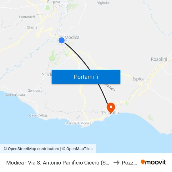 Modica - Via S. Antonio Panificio Cicero (Scardacucco) to Pozzallo map