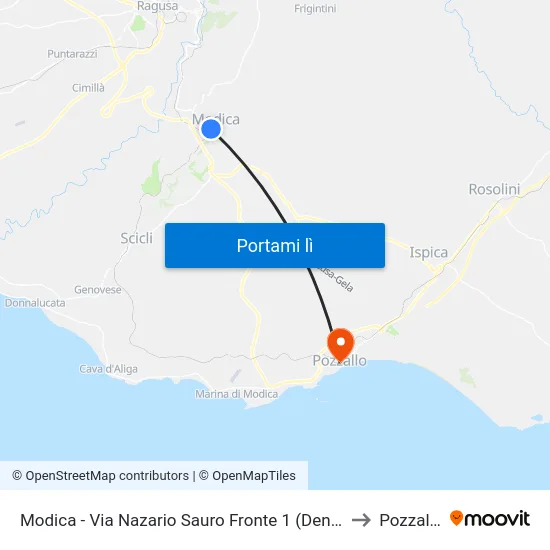 Modica - Via Nazario Sauro Fronte 1 (Dente) to Pozzallo map