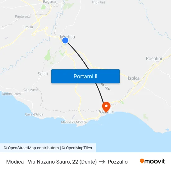 Modica - Via Nazario Sauro, 22 (Dente) to Pozzallo map